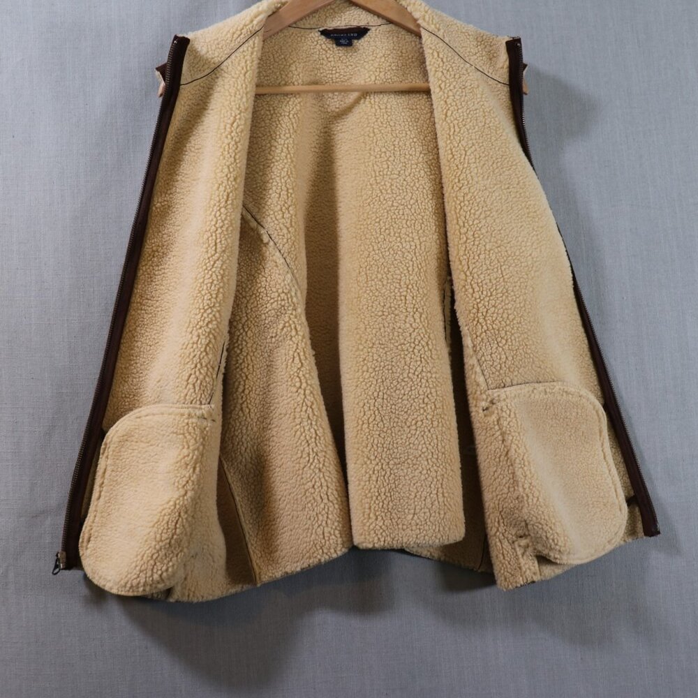 Lands End Faux Suede Sherpa Vest Women’s XL Petite 18-20 Brown Lined Full Zip - Picture 4 of 16